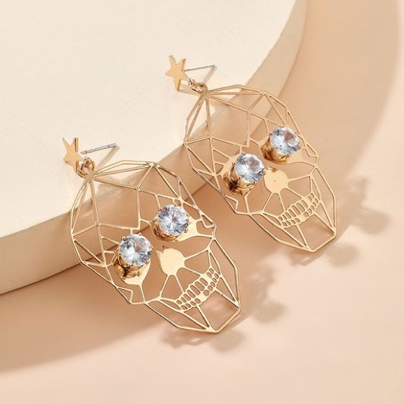 3/$30 Gold Skull Face Earrings - Picture 3 of 5